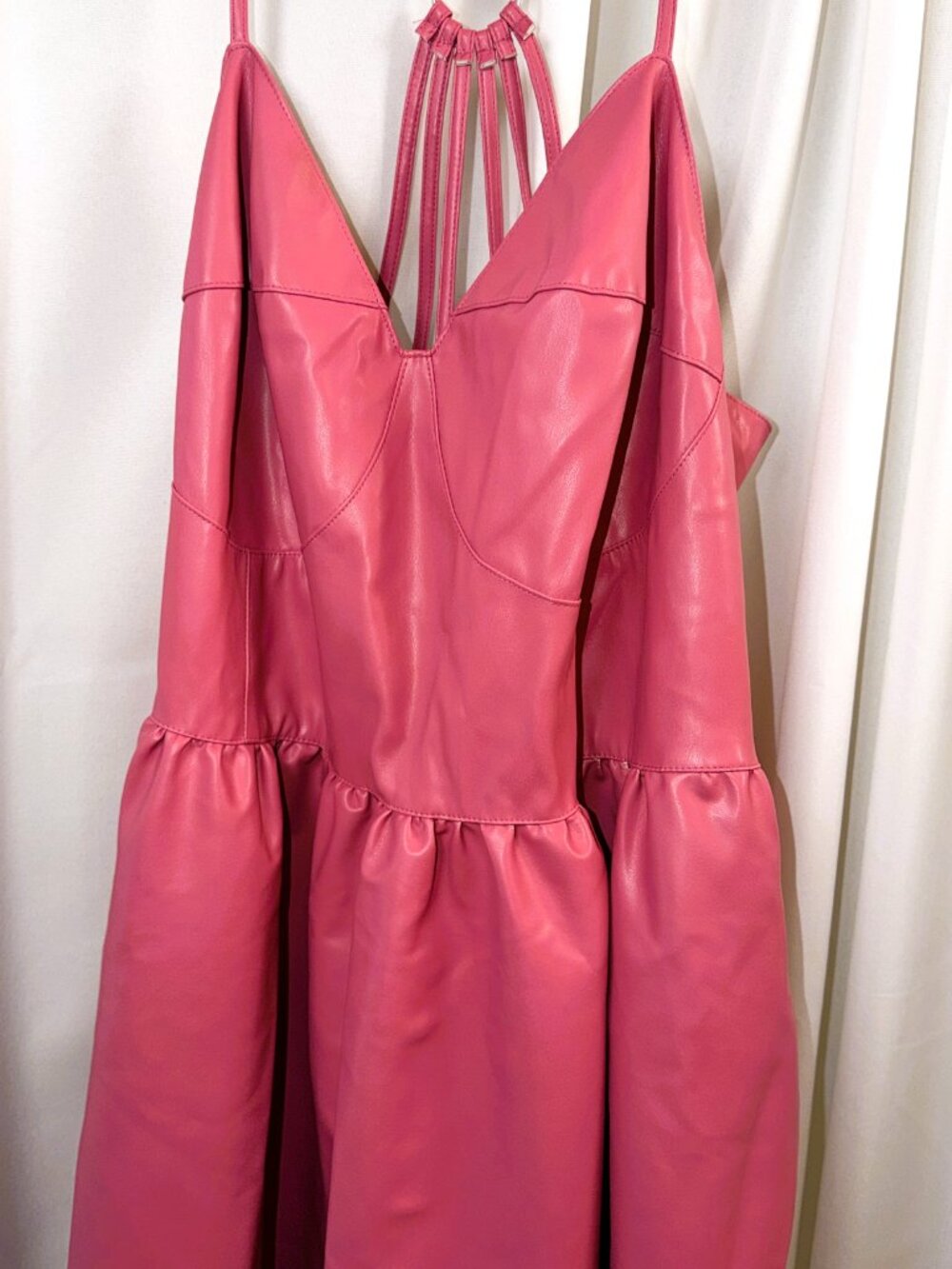 NWT Women's Fate Curve Pink Long Maxi Faux Leather Tiered Dress Size 3X - Picture 4 of 15